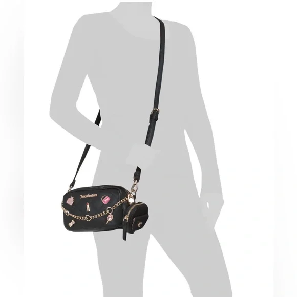 Juicy Couture Black Quilted Crossbody Bag Gift Set with Heart Coin Pouch NWT - Picture 3 of 5